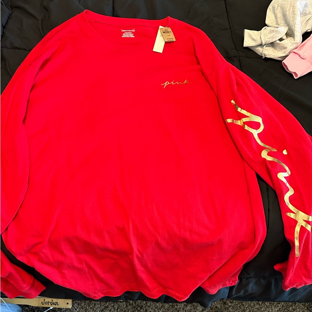 PINK by Victoria Secret Red and gold long sleeve t-shirt